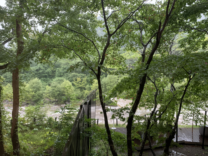 奥入瀬渓流ホテルから見た雨の景色